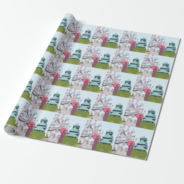 Japan Cherry Blossom Geisha Kimono  Wrapping Paper (Unrolled)