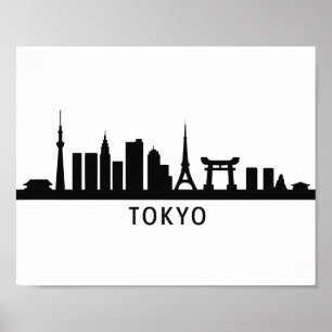 Japan Cityscape Travel   Tokyo Skyline Silhouette Poster
