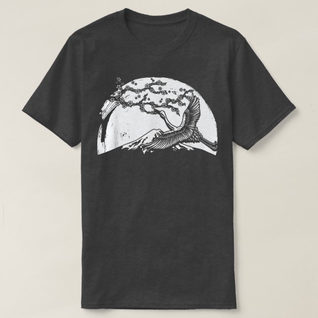 Japan Crane Stork Sakura Cherry Blossom Tree Japan T-Shirt (Design Front)