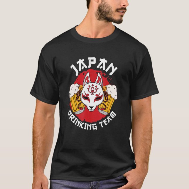 Japan Drinking Team Beer Alcohol Pub Party Kitsune T-Shirt (Front)