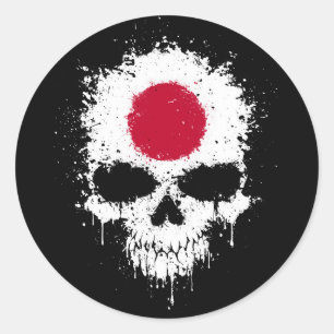 Japan Dripping Splatter Skull Classic Round Sticker