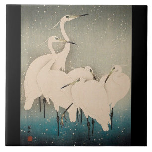 Japan Egrets in Snow Wildlife Birds Ceramic Tile