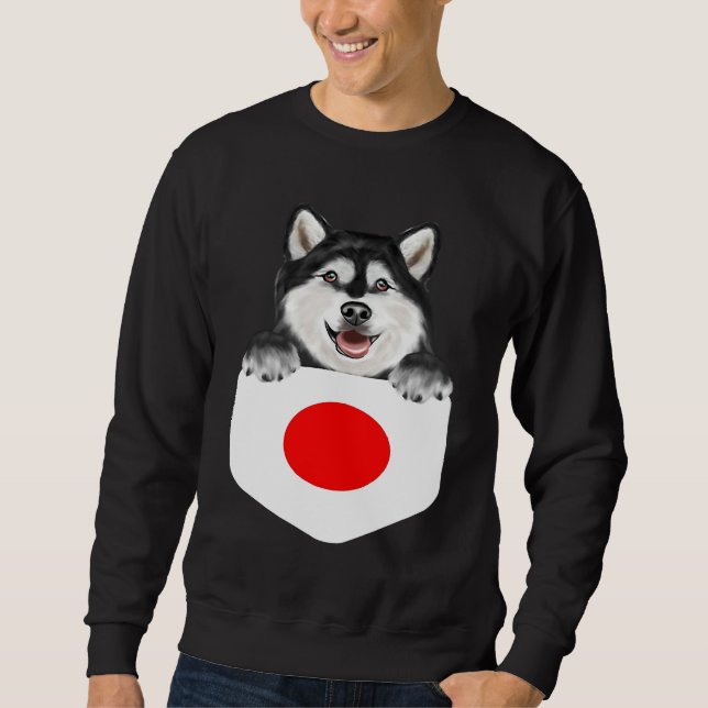 Japan Flag Alaskan Malamute Dog In Pocket Sweatshirt (Front)