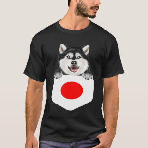 Japan Flag Alaskan Malamute Dog In Pocket T-Shirt