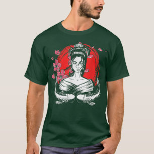 Japan Flag Geisha Fish Sakura Cherry Blossom Tree T-Shirt