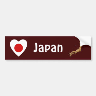 Japan Flag Heart + Map Bumper Sticker