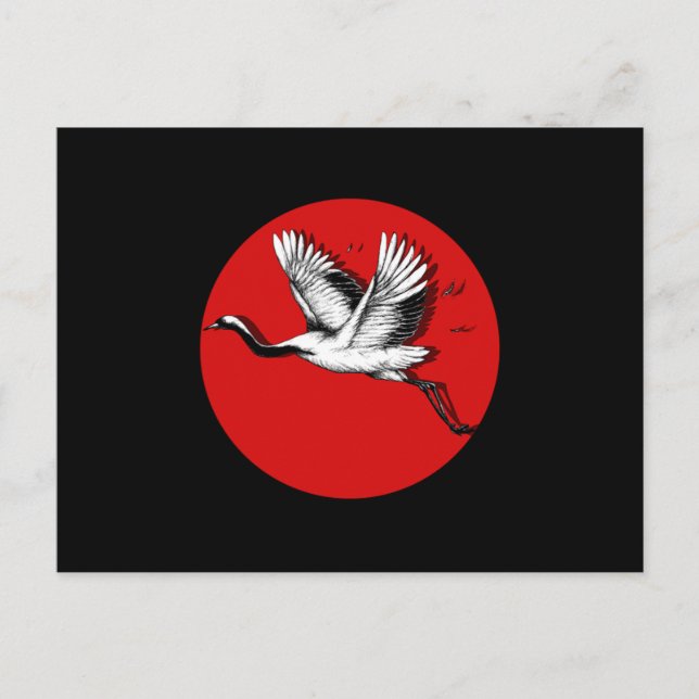 Japan Flag Japanese Culture Bird Watching Crane Gi Postcard (Front)