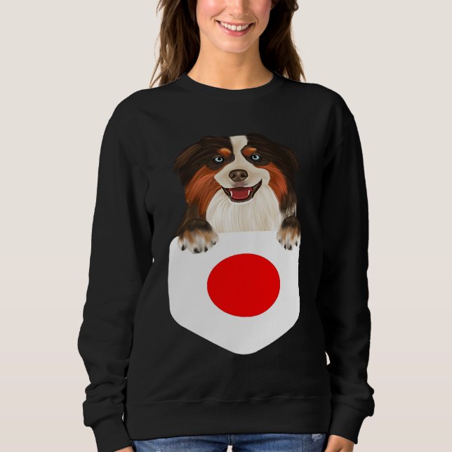 Japan Flag Miniature American Shepherd Dog In Pock Sweatshirt (Front)