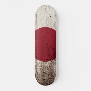 Japan Flag on Old Wood Grain Skateboard