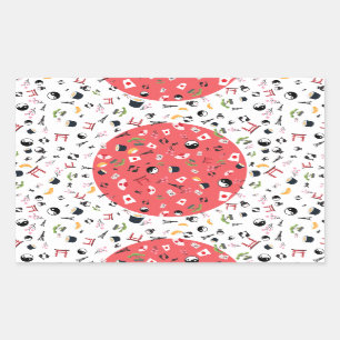 Japan flag with famous icons of Japan Rectangular Sticker