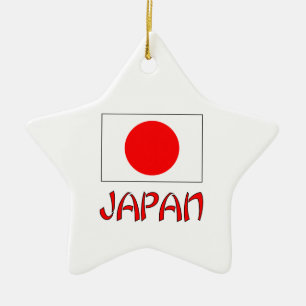 Japan Flag & Word Red Ceramic Ornament