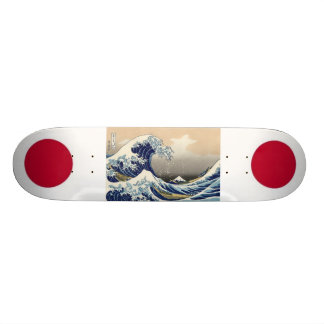 Japan Flags with Hokusai wave Skateboard