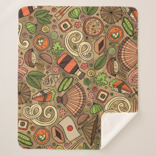 Japan Food: Cute Hand Drawn Sherpa Blanket