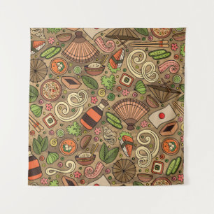 Japan Food: Cute Hand Drawn Tapestry