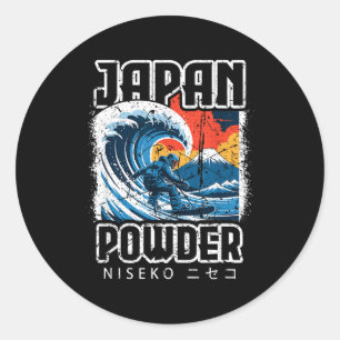 Japan hokusai snowboarding niseko japanese katakan classic round sticker