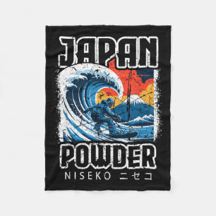 Japan hokusai snowboarding niseko japanese katakan fleece blanket