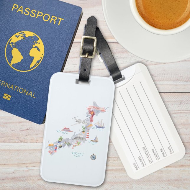 Japan Illustrated Map Luggage Tag (In situ)