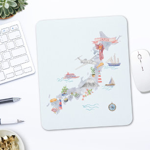 Japan Illustrated Map Mouse Pad