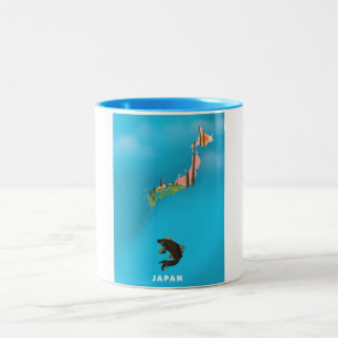 Japan Illustrated Map travel poster print. Two-Tone Coffee Mug