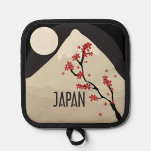 Japan Illustration with mountain and moon Pot Holder