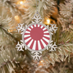 Japan Imperial Rising Sun Flag, Edo to WW2 Snowflake Pewter Christmas Ornament