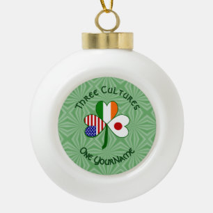 Japan Ireland USA Shamrock Flag Personalised  Ceramic Ball Christmas Ornament