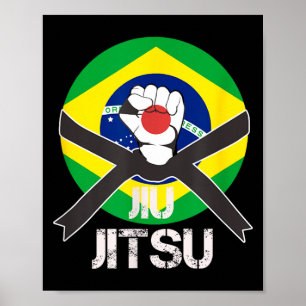 Japan Japanese Brazil Brazilian Flag Jiu Jitsu Poster