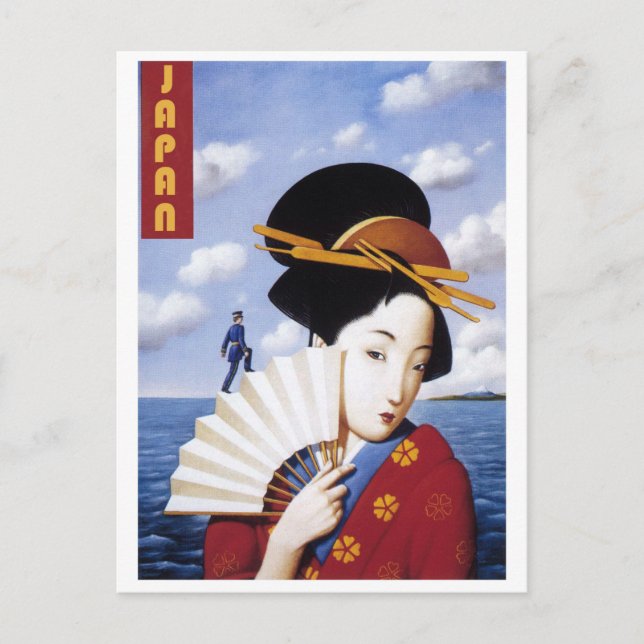 Japan, Japanese Geisha and the Officer Postcard (Front)