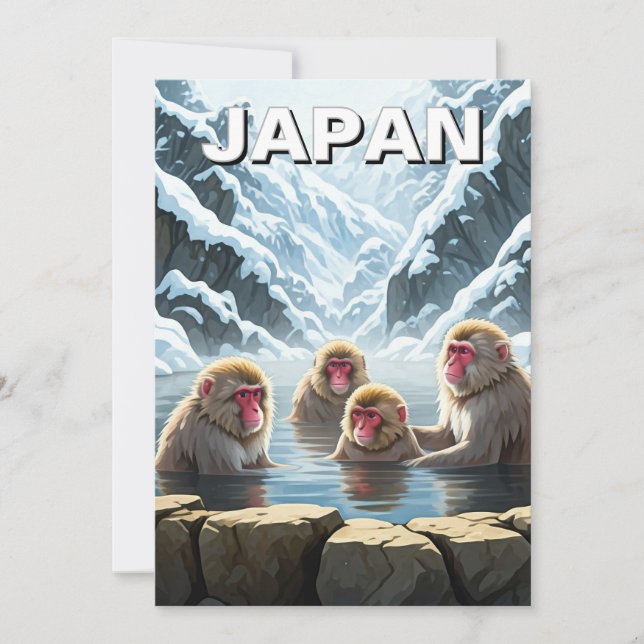 Japan Jigokudani Monkey Park Snow Monkeys Holiday Card (Front)