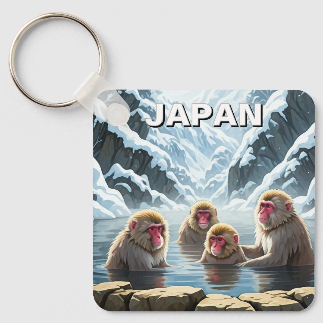 Japan Jigokudani Monkey Park Snow Monkeys Key Ring (Front)