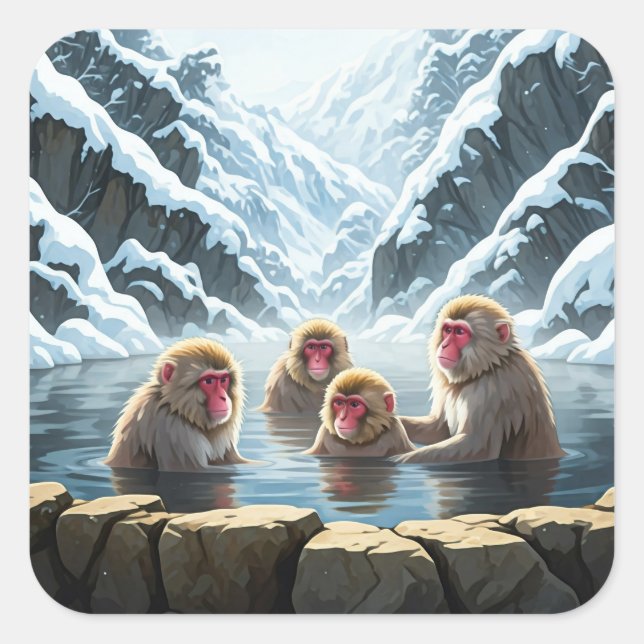 Japan Jigokudani Monkey Park Snow Monkeys Square Sticker (Front)