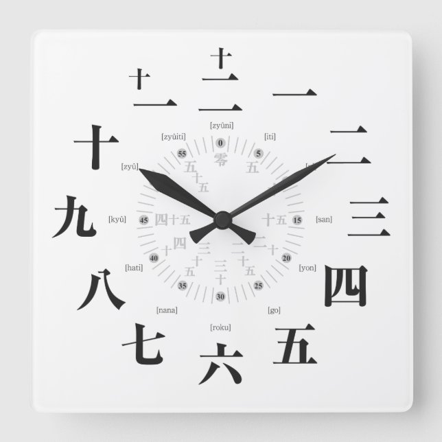 Japan kanji style [white face] square wall clock (Front)