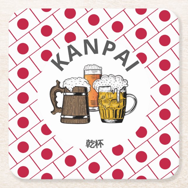 JAPAN Kanpai 乾杯 Great Japanese Beer Square Paper Coaster (Front)