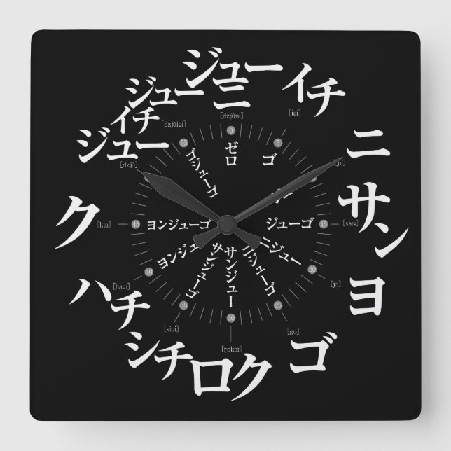 Japan Katakana style [black face] Square Wall Clock (Front)