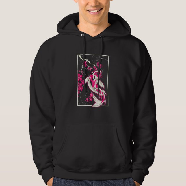 Japan Koi Fish Cherry Blossom Japanese Nishikigoi Hoodie (Front)