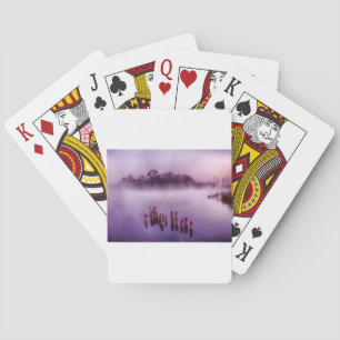 Japan Kumamoto Floating Island Fog Lake Morning Playing Cards