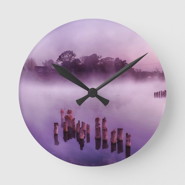 Japan Kumamoto Floating Island Fog Lake Morning Round Clock (Front)