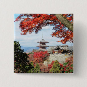 Japan, Kyoto. Kiyomizu temple in Autumn colour 15 Cm Square Badge