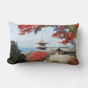 Japan, Kyoto. Kiyomizu temple in Autumn colour Lumbar Cushion