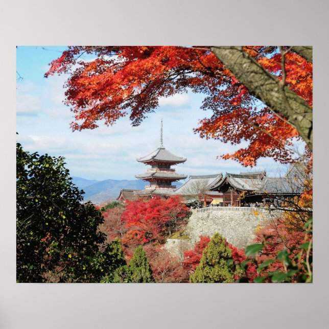 Japan, Kyoto. Kiyomizu temple in Autumn colour Poster (Front)