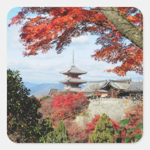 Japan, Kyoto. Kiyomizu temple in Autumn colour Square Sticker