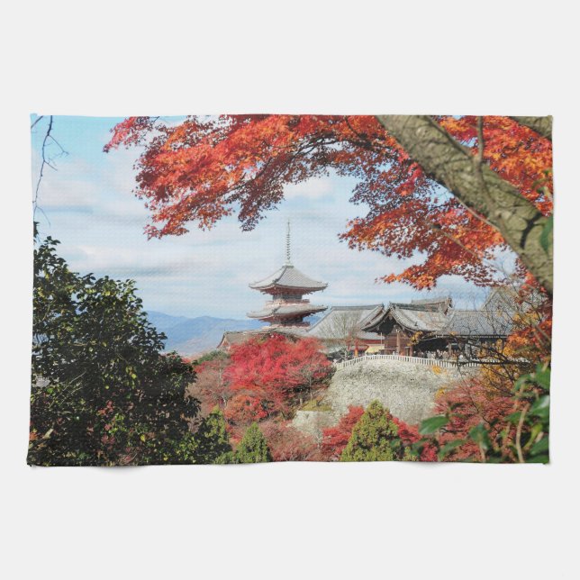 Japan, Kyoto. Kiyomizu temple in Autumn colour Tea Towel (Horizontal)