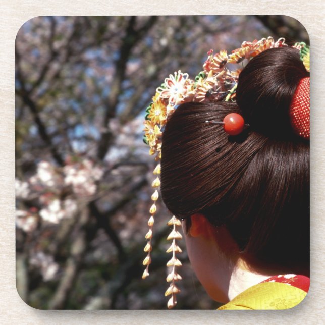 Japan, Kyoto. Rear view close-up of geisha's Coaster (Front)