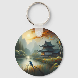Japan Lake Bird 1 - Canvas Key Ring