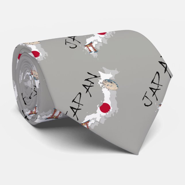 Japan Map and Flag Tie (Rolled)