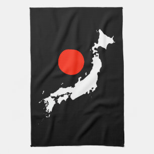 Japan map outline and red circle from flag tea towel