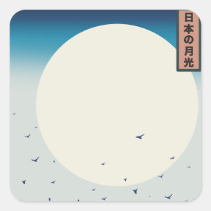 Japan moonlight swallows canvas print square sticker