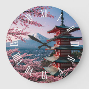 Japan Mount Fuji Fujisan Cherry Blossoms Postcard Large Clock