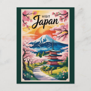 Japan Mount Fuji Illustration Travel Art Vintage Postcard