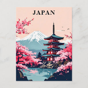 Japan Mount Fuji, Pagoda, and Cherry Blossom Postcard